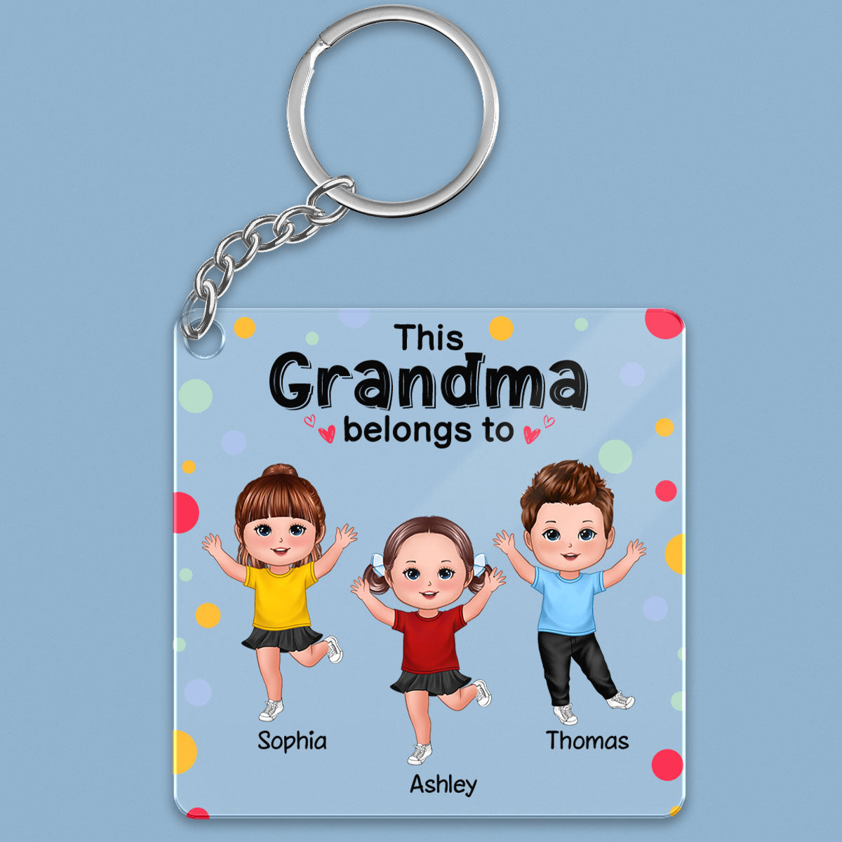 This Grandma Mom Belongs To Happy Doll Kids Colorful Dot Personalized Acrylic Keychain