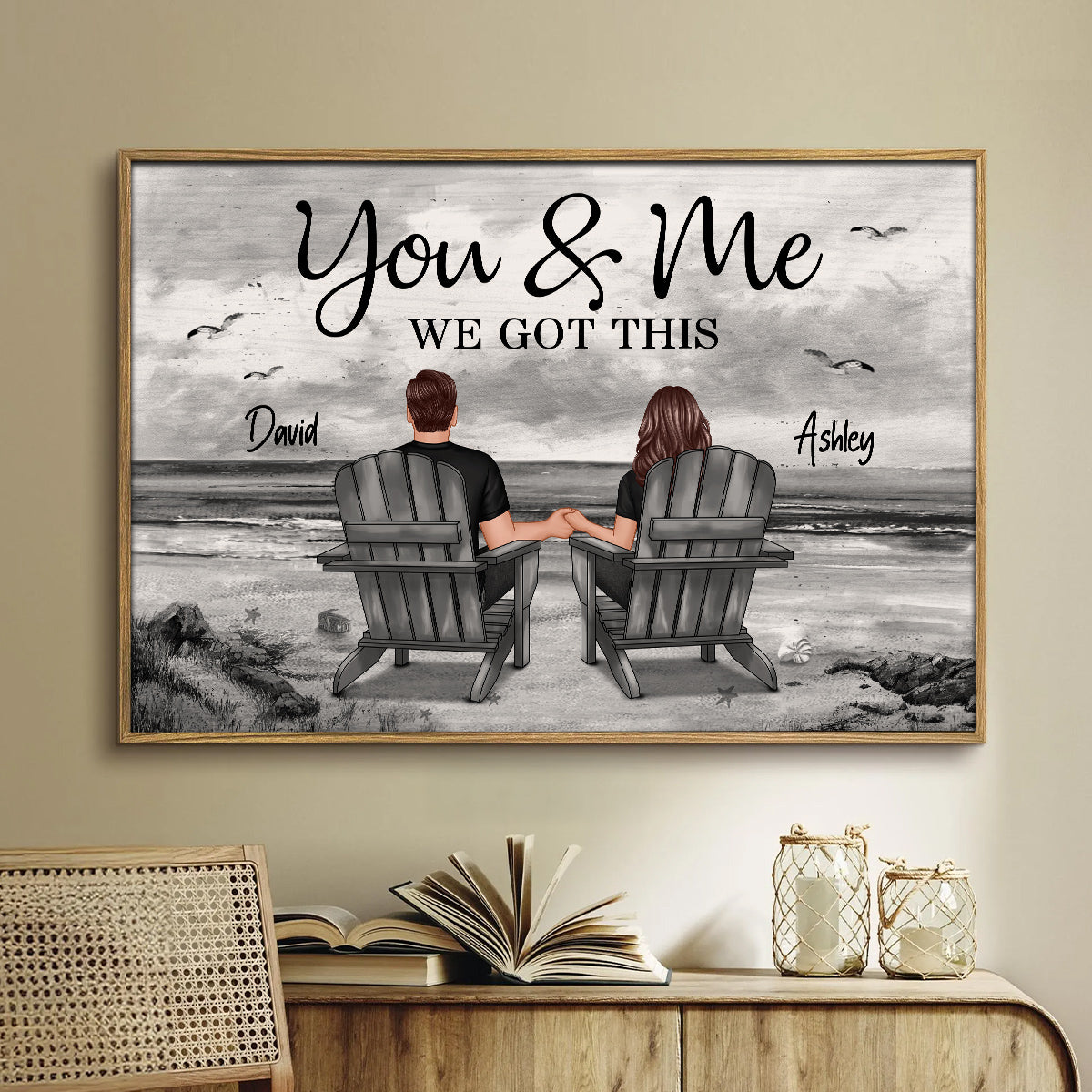 You And Me Eternal Love Beach Landscape Monochrome Personalized Poster, Heartfelt Gift For Him, For Her, Husband, Wife