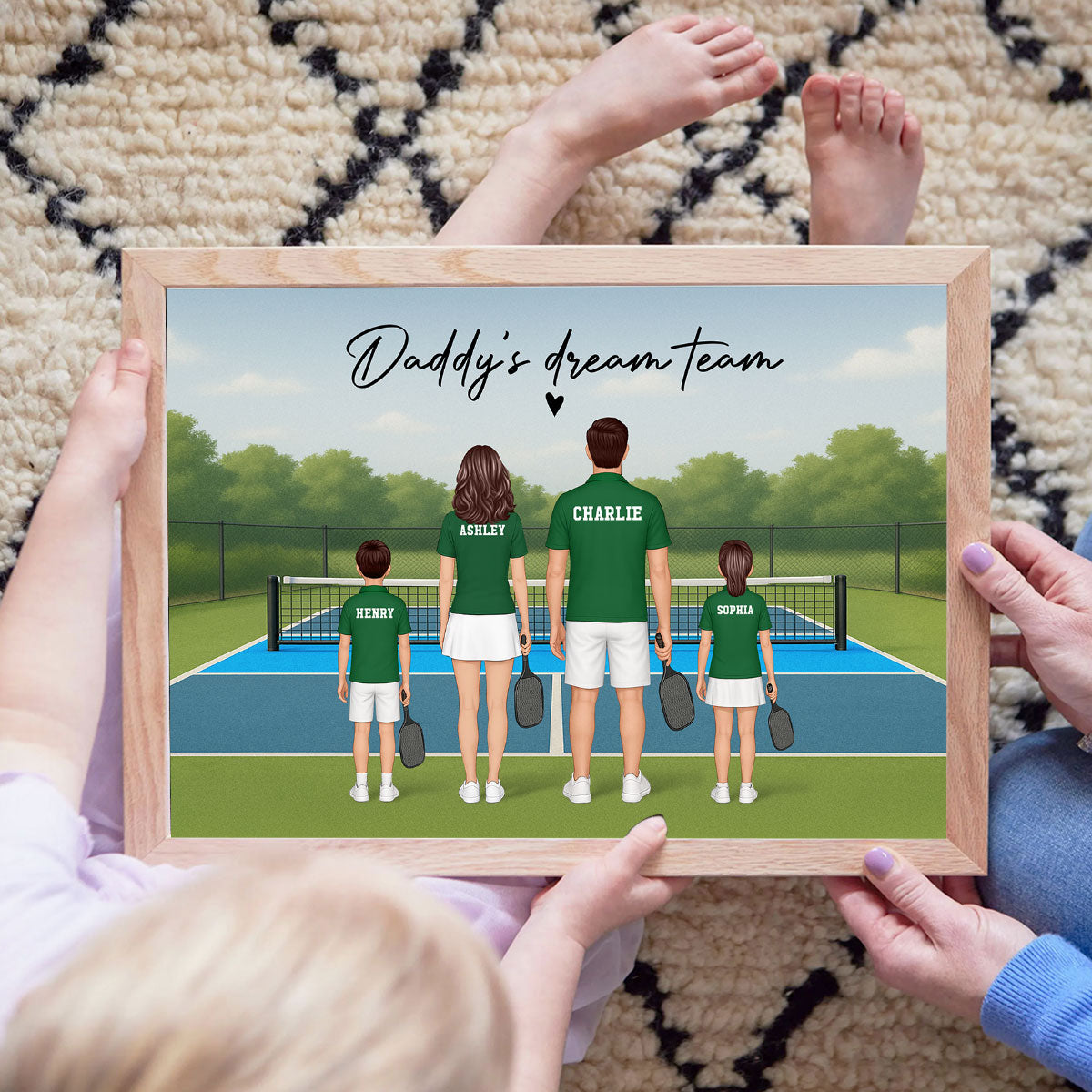 Daddy's Team Pickleball Family Back View Personalized Poster, Father's Day Gift
