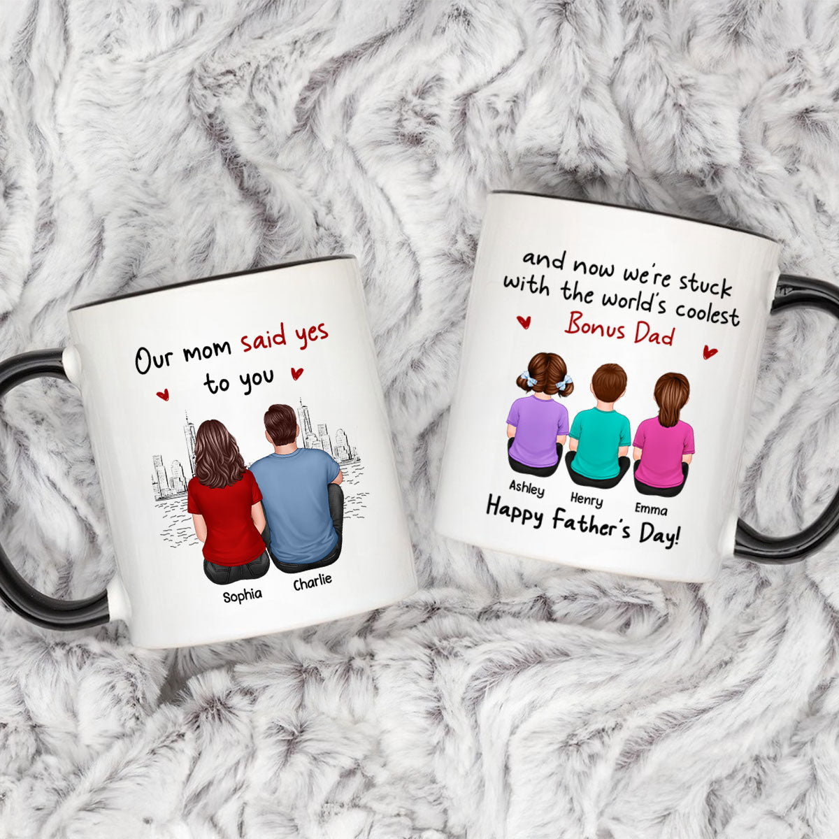 To Our Bonus Dad Funny Gift Personalized Mug, Gift For Bonus Dad