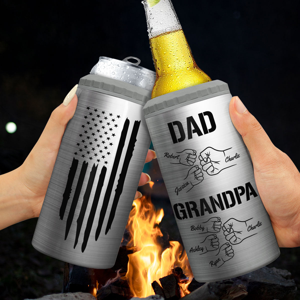 Dad Grandpa Fist Bump Personalized Can Cooler| Coolest Father's Day Gift For Grandpa, Dad