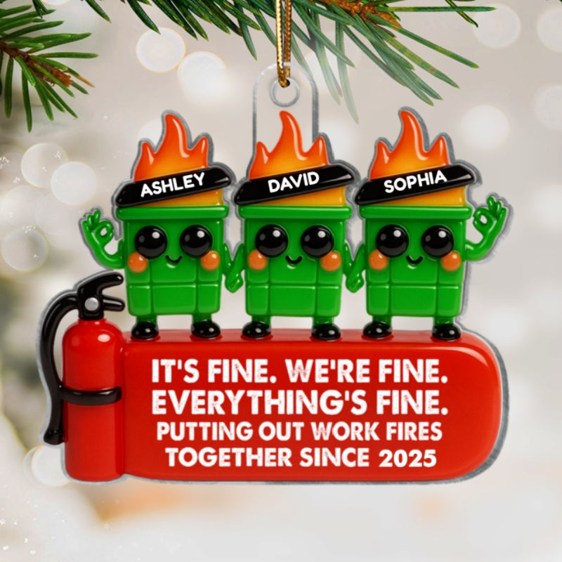 Colleagues Putting Out Work Fire Together 3D Effect - Personalized Acrylic Ornament - Funny Humor Christmas Gift for Coworkers, Colleagues