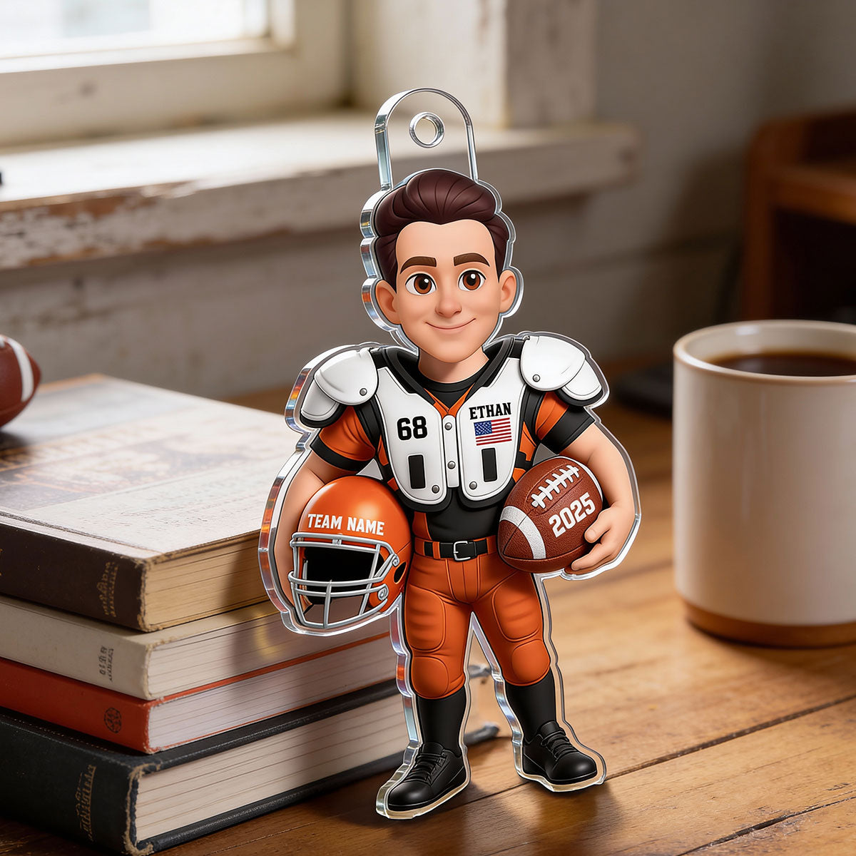 3D Effect Proud American Football Player - Personalized Acrylic Car Hanger - Gift For Football Lovers, Grandson, Son, Husband
