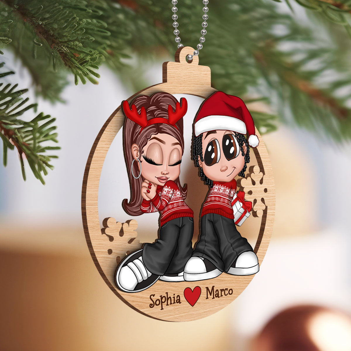 Christmas Y2K Couple Personalized 2-Layer Wooden Ornament
