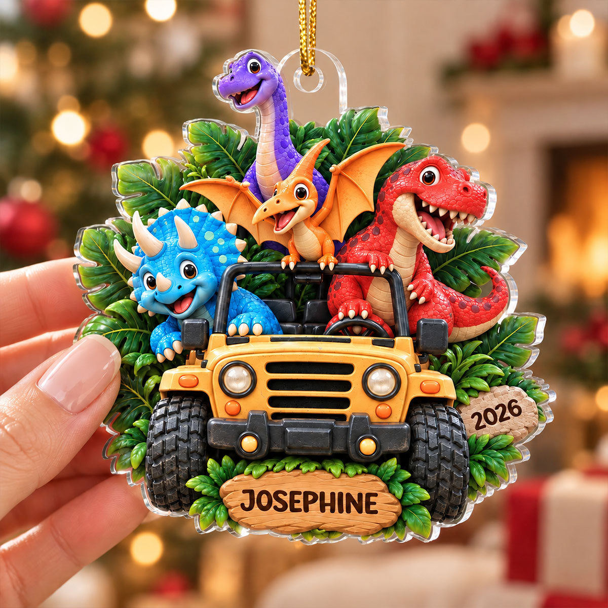 Dinosaurs Adventure 2D Flats - Personalized Acrylic Ornament - Christmas Gift For Kids, Dinosaur Lovers