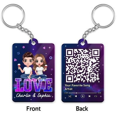 Doll Couple Sitting On Neon Brick Favorite Song QR Code Personalized Acrylic Keychain