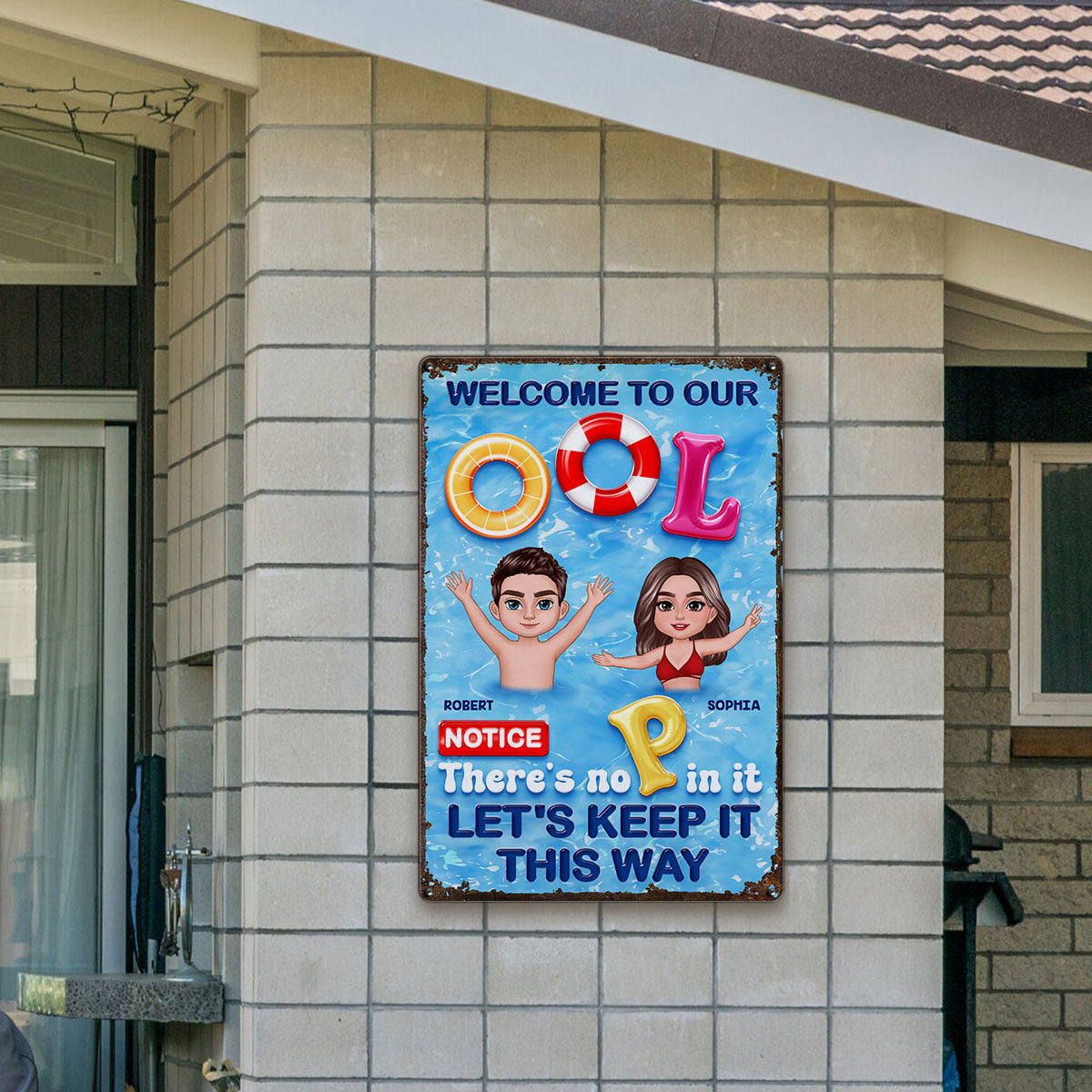Funny Summer Family Couple Welcome To Our Pool No P Personalized Metal Sign