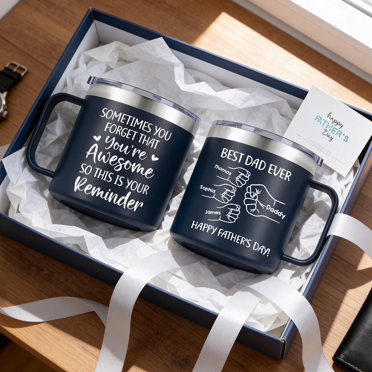 Sometimes You Forget That You're Awesome Best Dad Ever Fist Bumps - Personalized Stainless Steel Tumbler with Handle