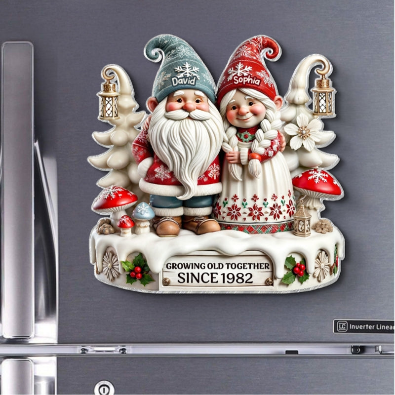 3D Effect Gnome Couple Together Personalized Acrylic Fridge Magnet, 2025 Heartfelt  Gift, Anniversary Gift For Couple, For Him, For Her, Husband, Wife