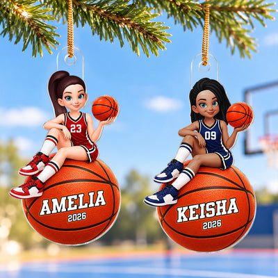 Proud Basketball Player Slay Girl - Personalized Acrylic Ornament - Christmas Gift For Basketball Players, Granddaughter, Daughter