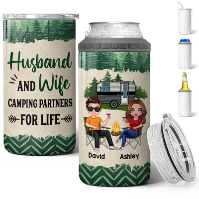 Doll Couple Camping Personalized 4 In 1 Can Cooler