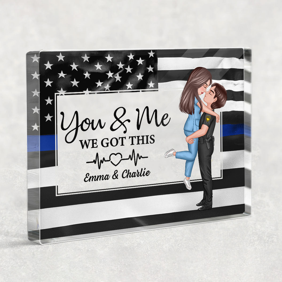Hero Couple Patriotic USA Flag Personalized Acrylic Block Plaque, Anniversary  Gift For Him, For Her