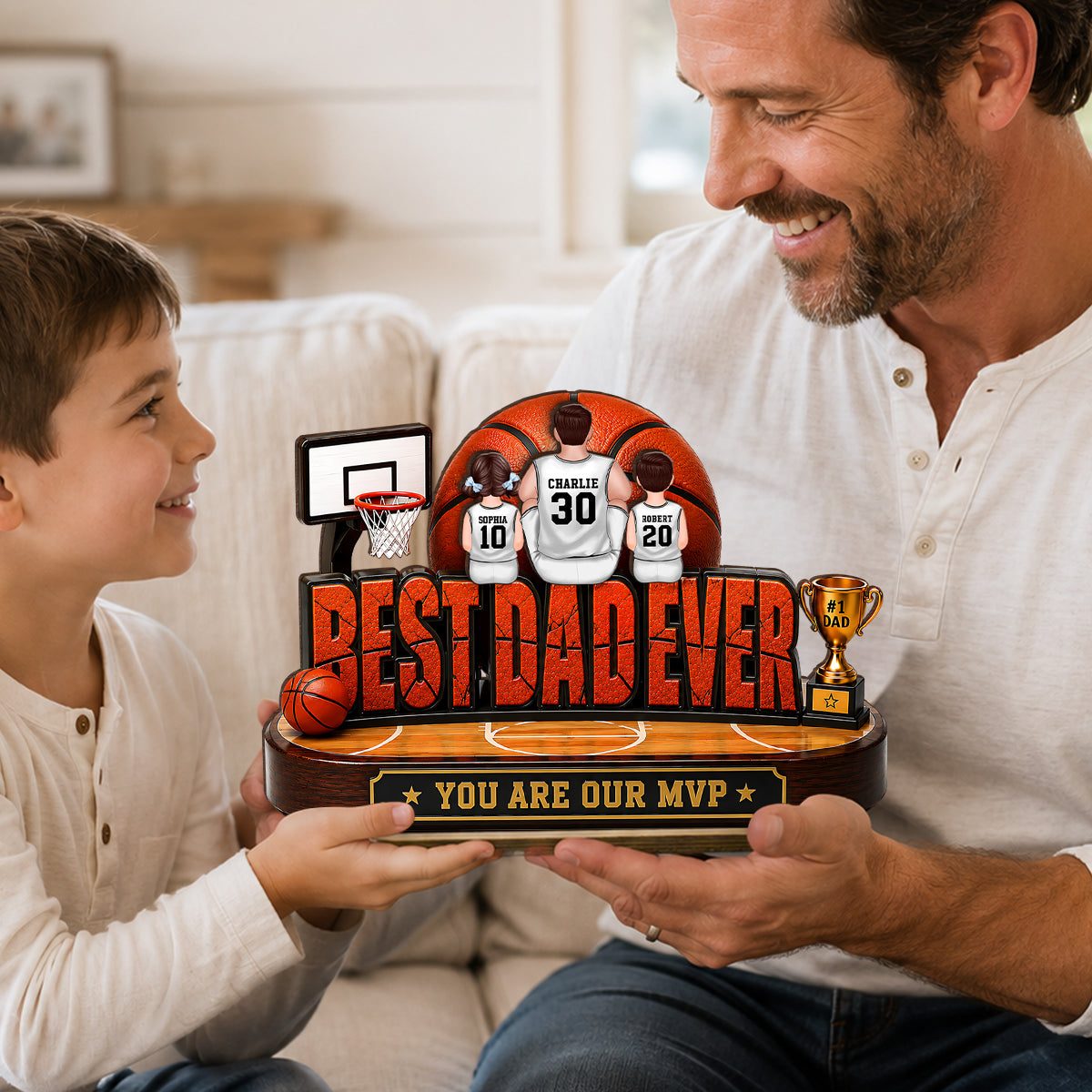 Best Dad Ever Basket Dad & Kids - Personalized 2-Layered Wooden Plaque - Father's Day Gift For Dad, Husband