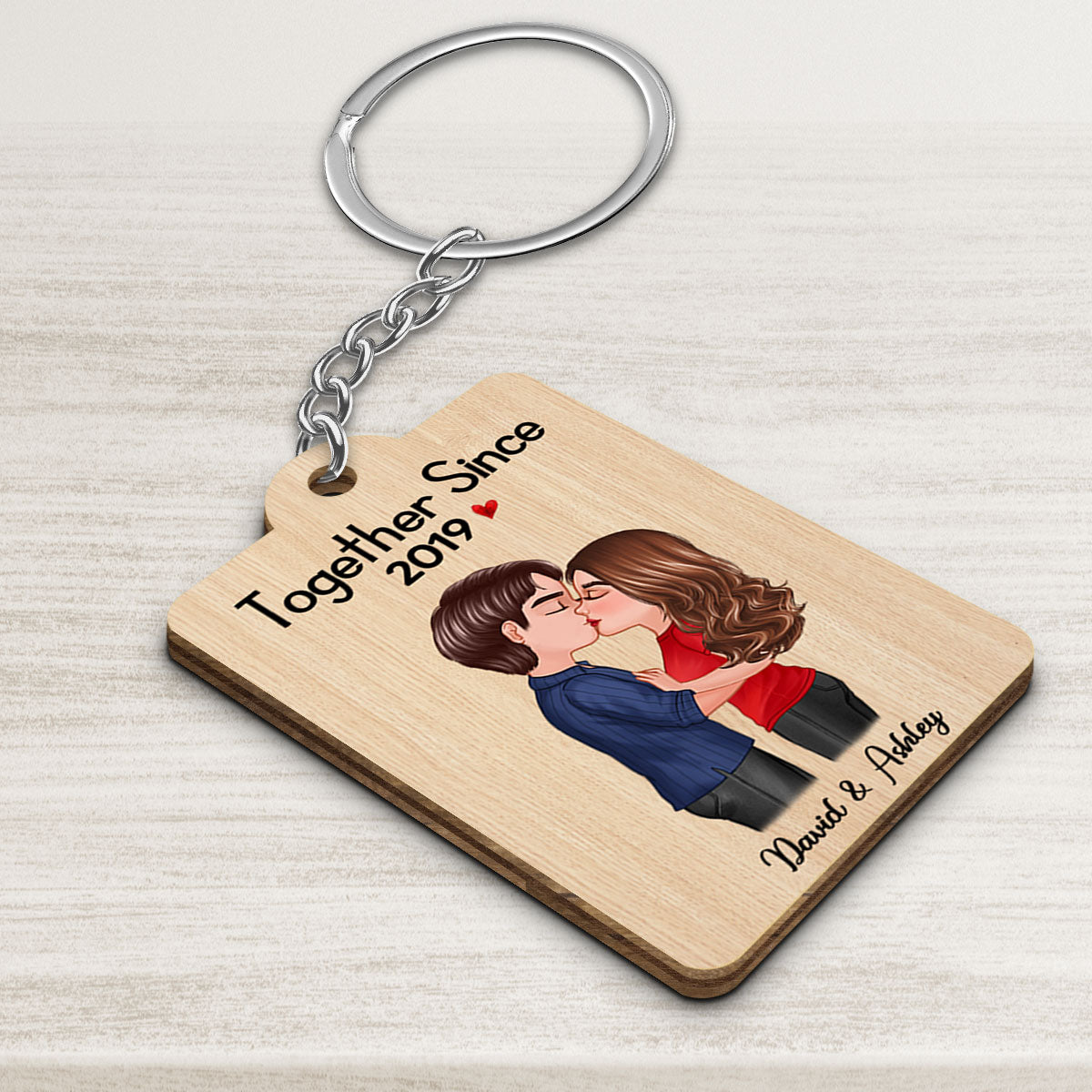 Doll Couple Kissing Gift For Him For Her Personalized Wooden Keychain