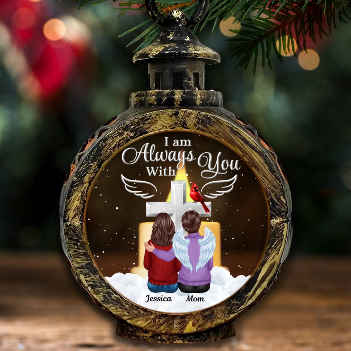 Always With You Family Cross Memorial Keepsake Personalized Lantern Ornament