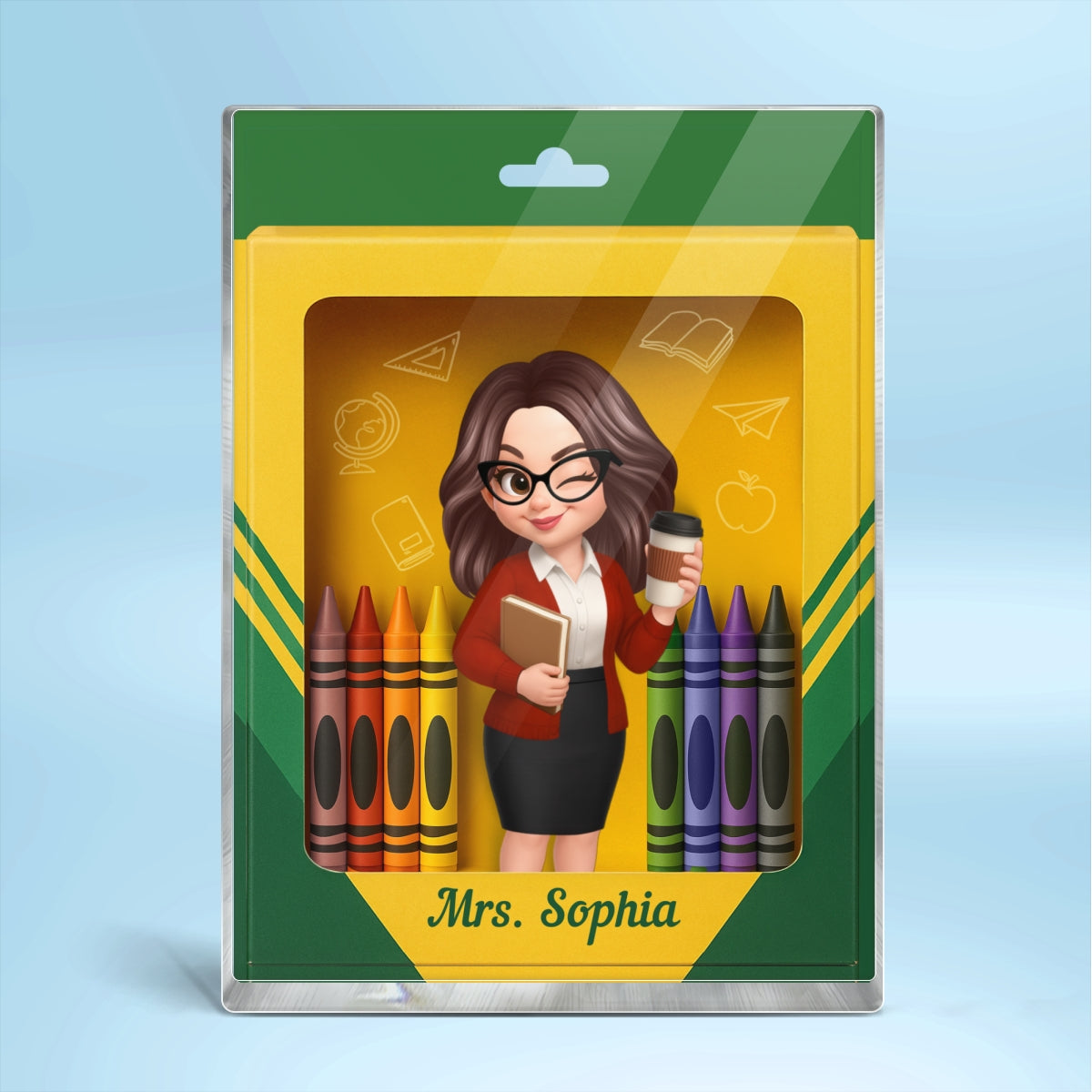 3D Effect Teacher Inside Crayon Box Personalized Acrylic Block, Back To School Gift for Teachers