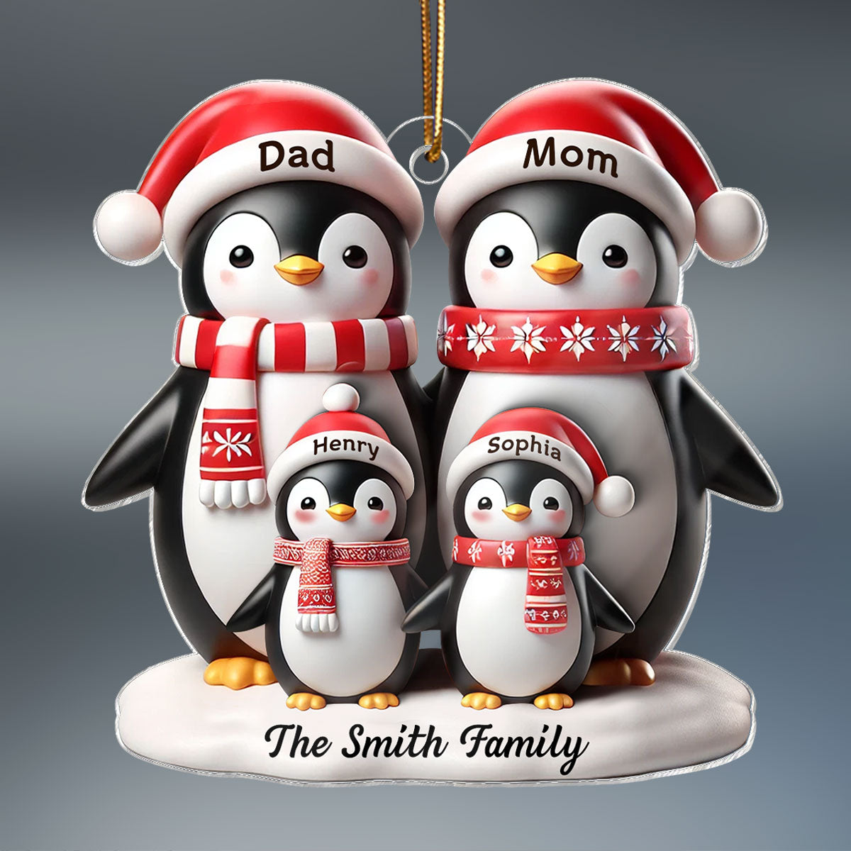 3D Effect Penguins Family Christmas Personalized Acrylic Ornament