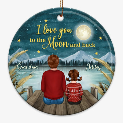 Grandma Grandkids Sitting On Bridge To The Moon And Back Personalized Circle Ornament
