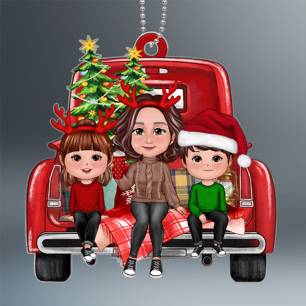 Grandma Mom Kids Christmas Truck Back View Personalized Acrylic Ornament