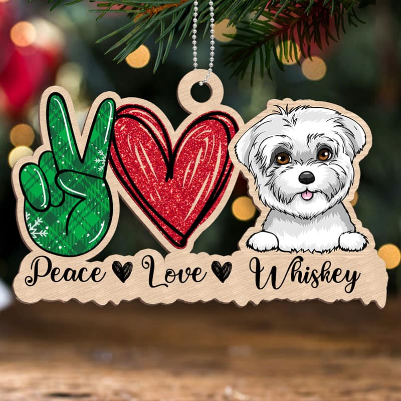 Peace Love Dog Christmas Personalized Wooden Ornament