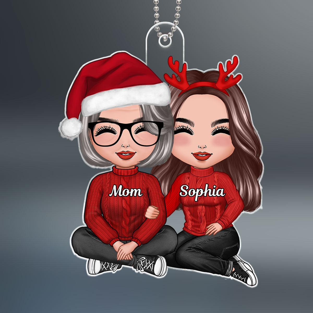 Doll Mom Daughter Grandma Teenage Granddaughter Sitting Hugging Christmas Personalized Acrylic Ornament