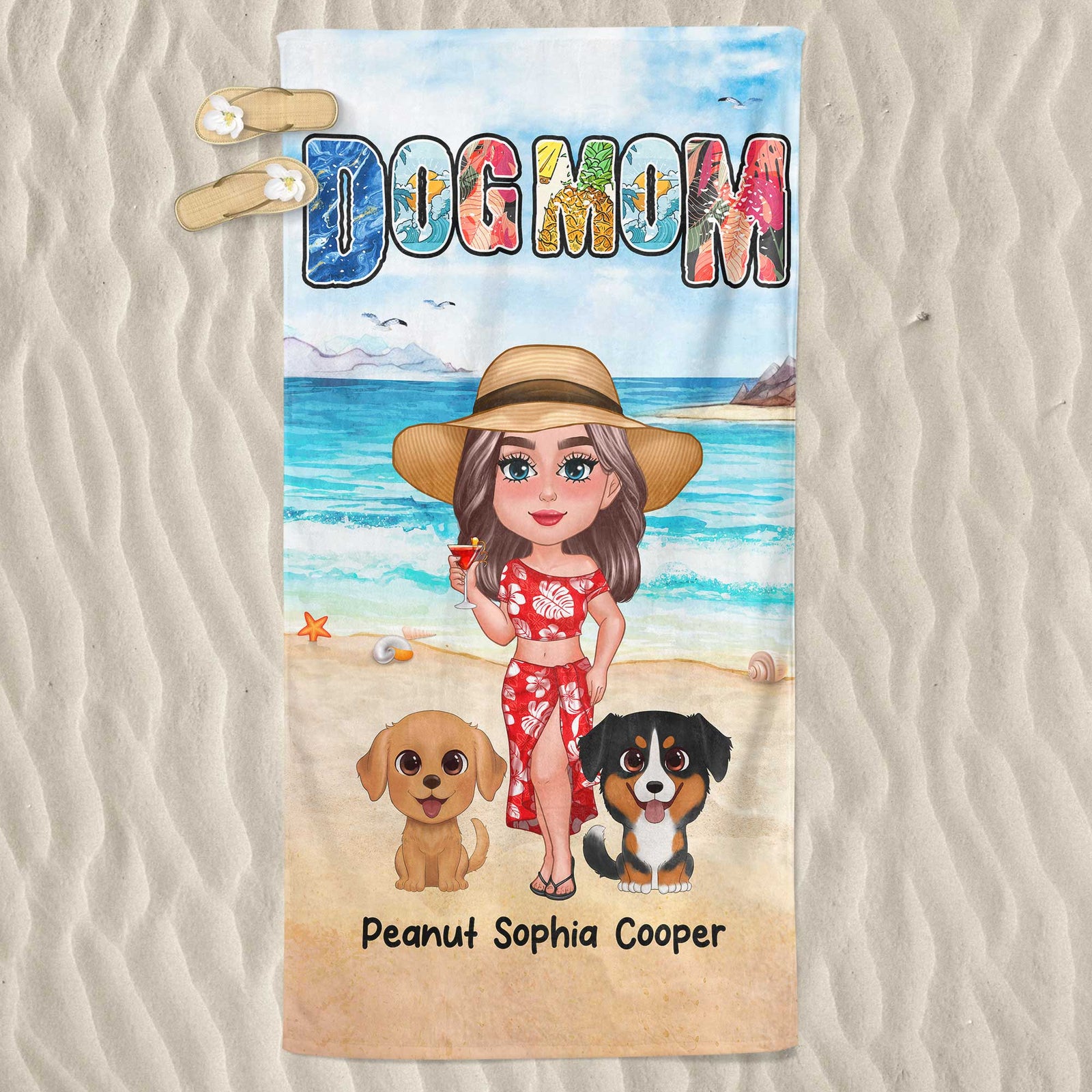 Dog Mom Summer Pattern Doll Girl New Face Watercolor Cute Dogs Personalized Beach Towel