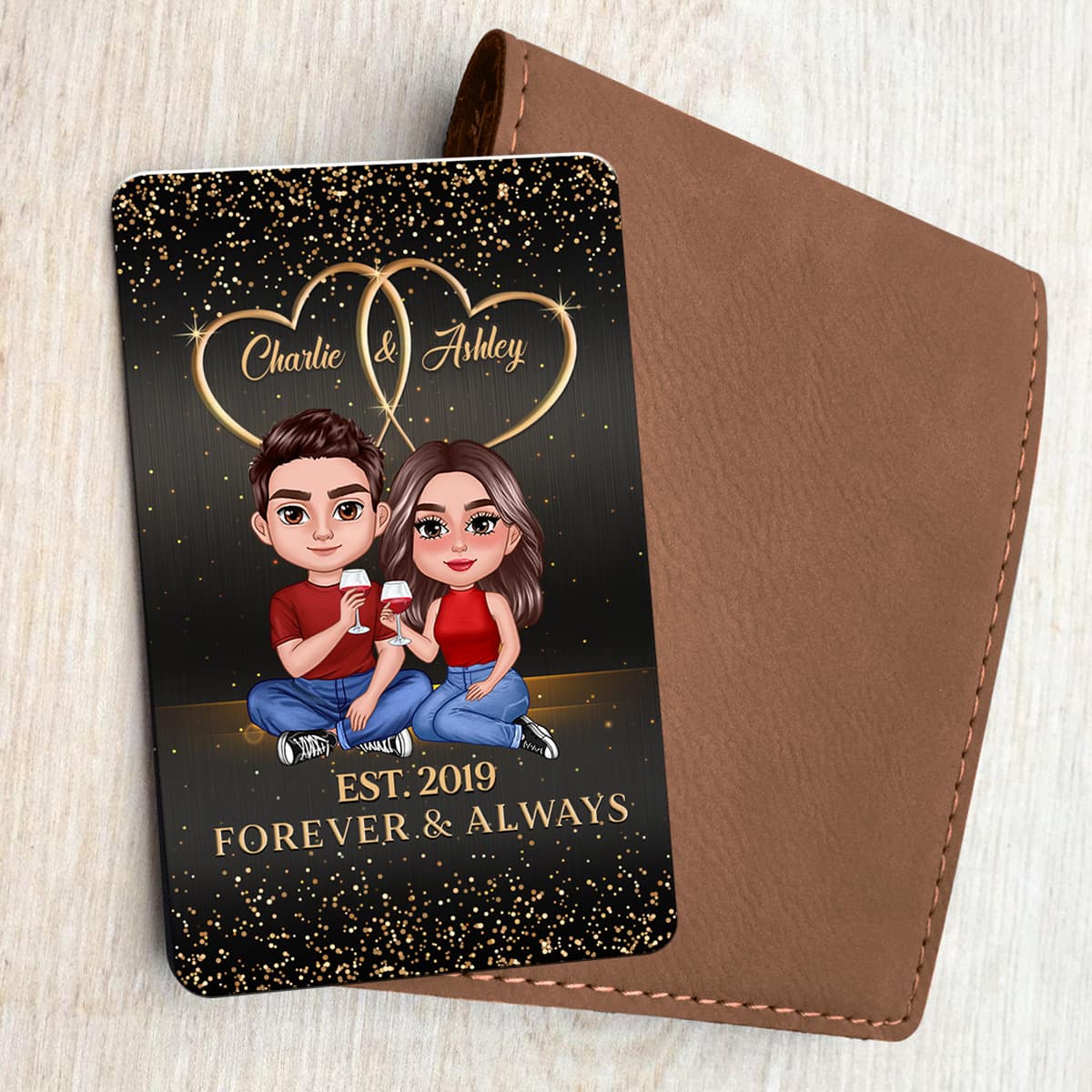 Doll Couple Sitting Galaxy Personalized Metal Wallet Card