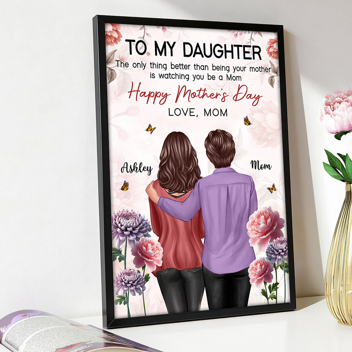 To My Daughter From Mom Birth Month Flower Floral Pink Tone - Personalized Poster - Mother's Day Gift