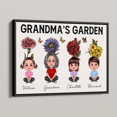 Beautiful Vintage Birth Flower Grandma‘s Garden Pretty Grandma & Grandkids With Flowers Behind Personalized Poster