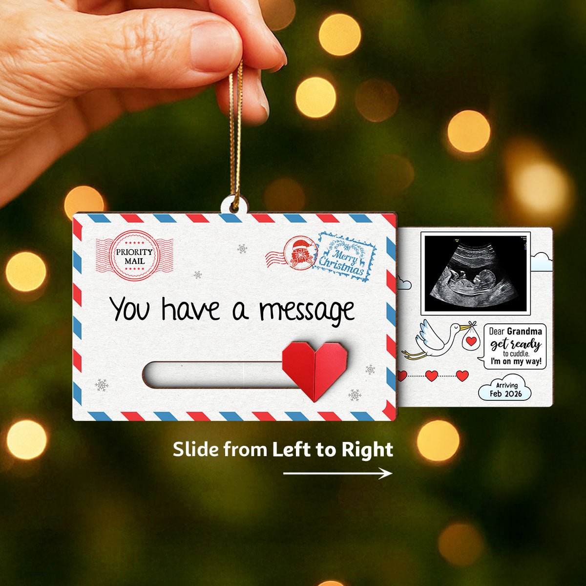 New Baby Reveal Hidden Message - Personalized Slider Ornament - Family, Daddy, Grandparents pregnancy announcement gift