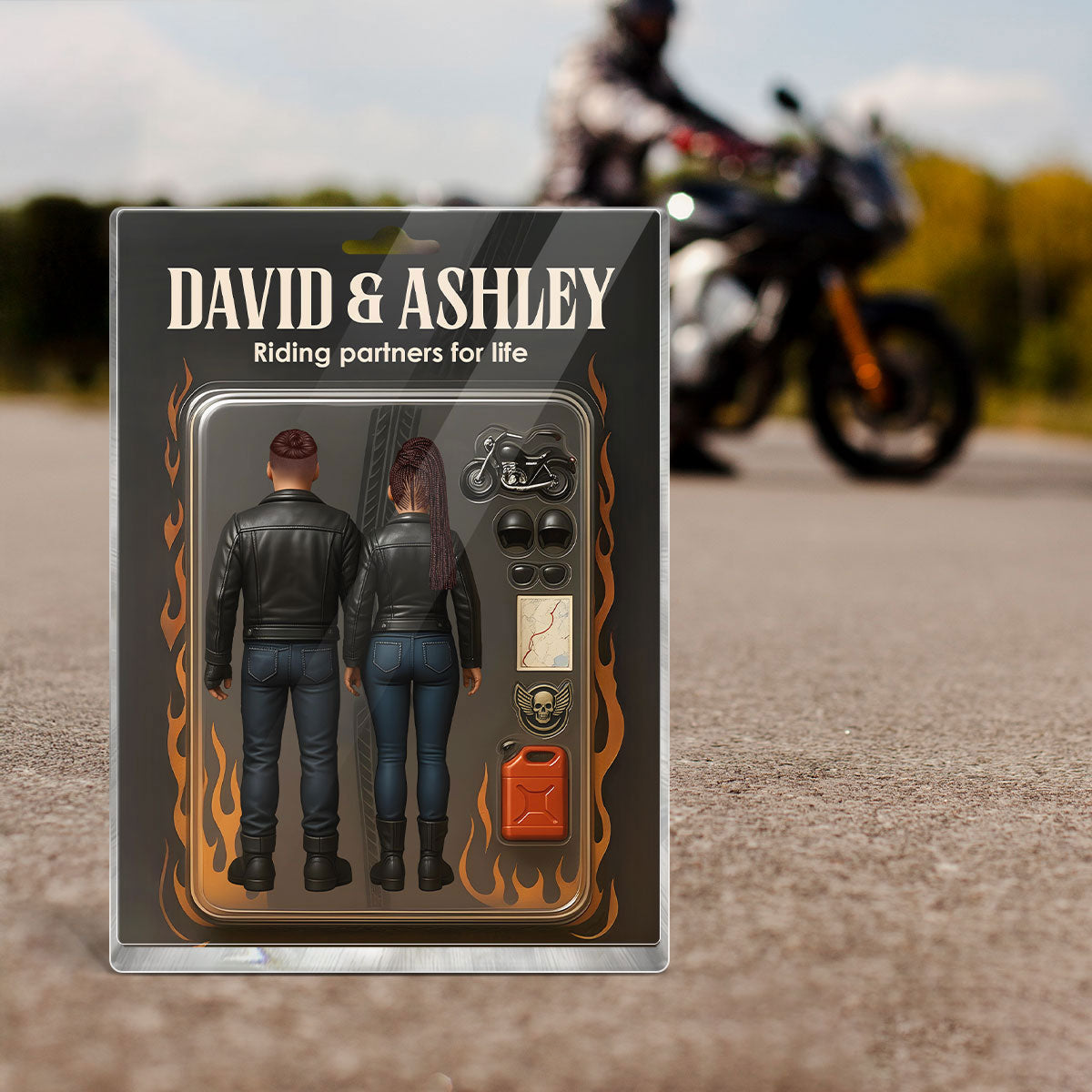 Biker Couple Toy Box Figures Style Personalized Acrylic Block Plaque