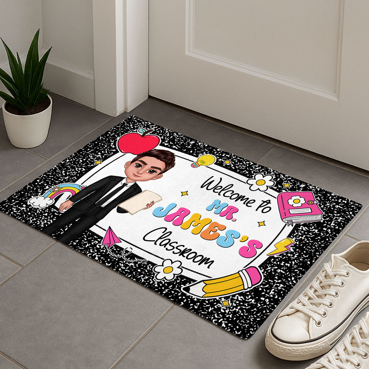 Teacher Composition Book Pattern - Personalized Doormat - Back To School Gift, Classroom Decoration