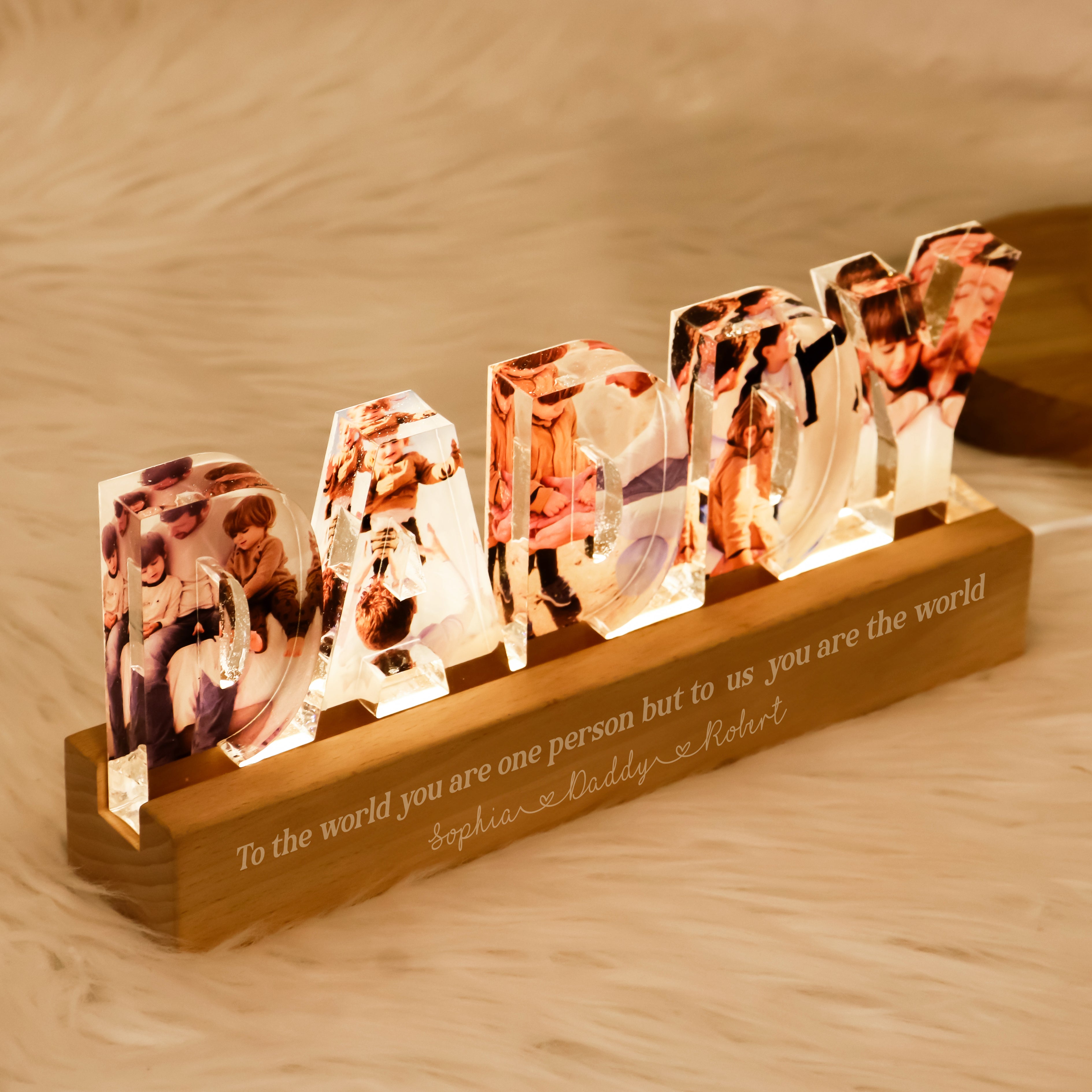 Daddy To Us You Are The World Photo Collage Personalized LED Night Light, Perfect Gift For Your Men