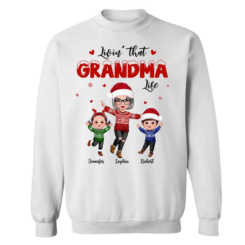 Christmas Livin‘ That Grandma Life With Happy Grandkids Personalized Shirt