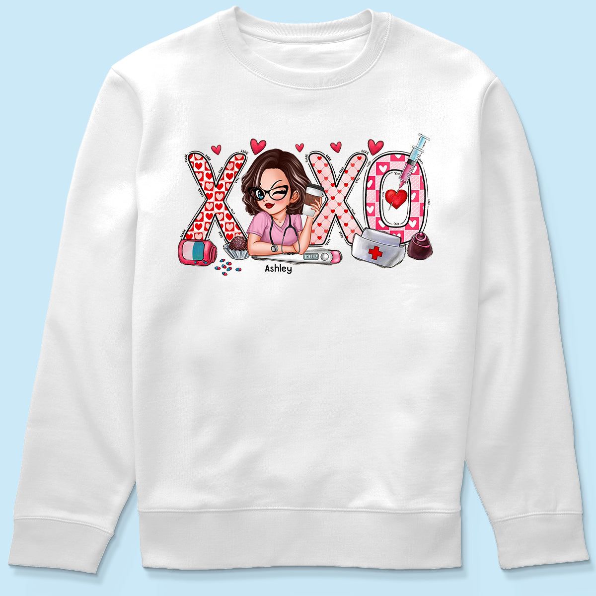 XOXO Nurse Valentines Day Shirt, Sweatshirt, Personalized Gift for Nurses