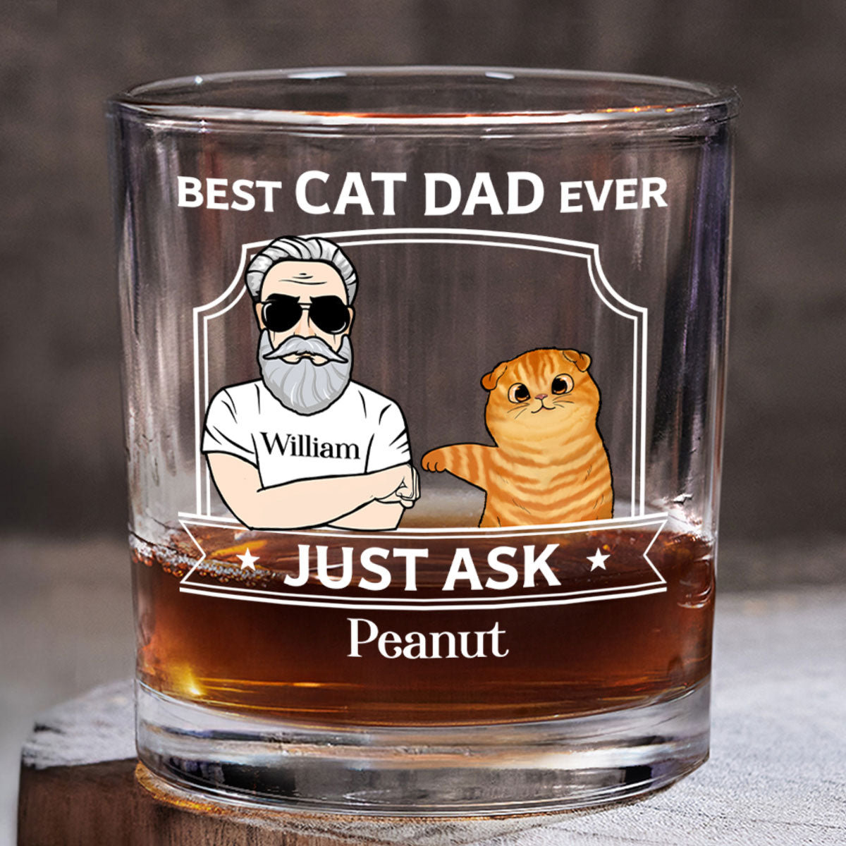 Best Cat Dad With Fluffy Cat Fist Bump Personalized Wine Glass, Father's Day Gift for Cat Dads