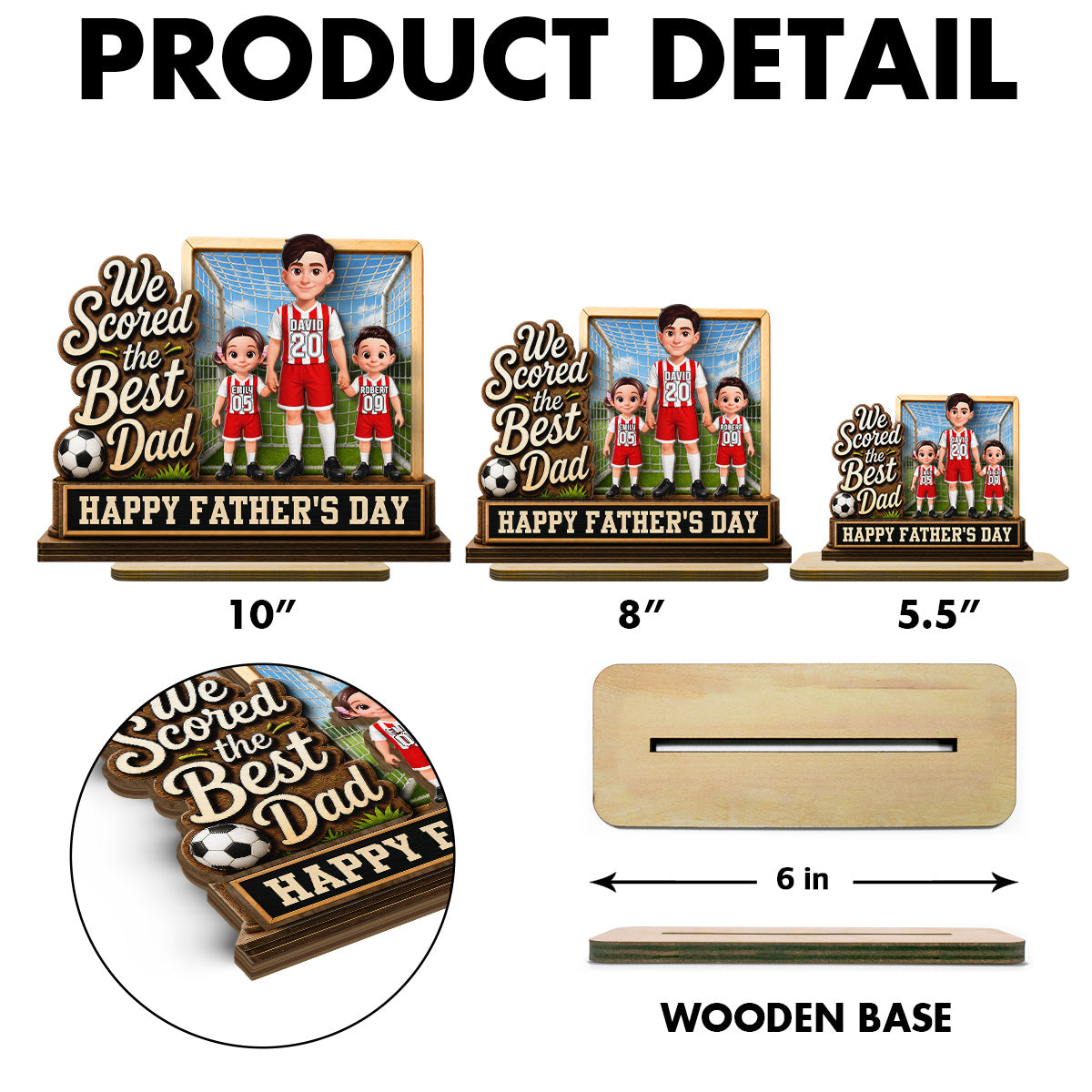 We Scored The Best Dad Dad & Kids In Goal 2D Flat - Personalized 2-Layered Wooden Plaque - Father's Day Gift For Soccer Dad, UK Football Dad