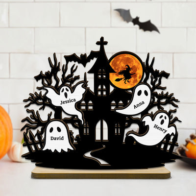 Halloween House Boo Family Personalized 2-Layer Standing Wooden Plaque