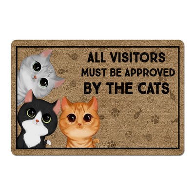 Peeking Watercolor Cute Cats Welcome Personalized Doormat