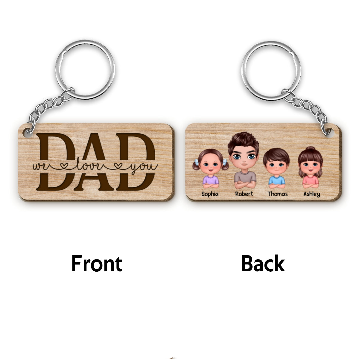 Best Dad Ever Crossed Hands Doll Man & Kids Dog Cat Personalized Wooden Keychain