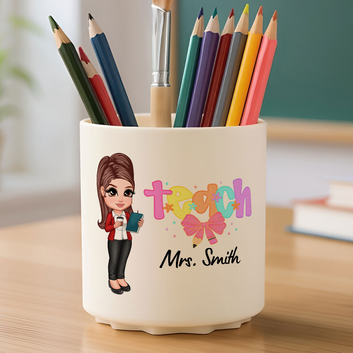 Teacher Coquette Style Personalized Rotating Pen Holder, Back To School Gift