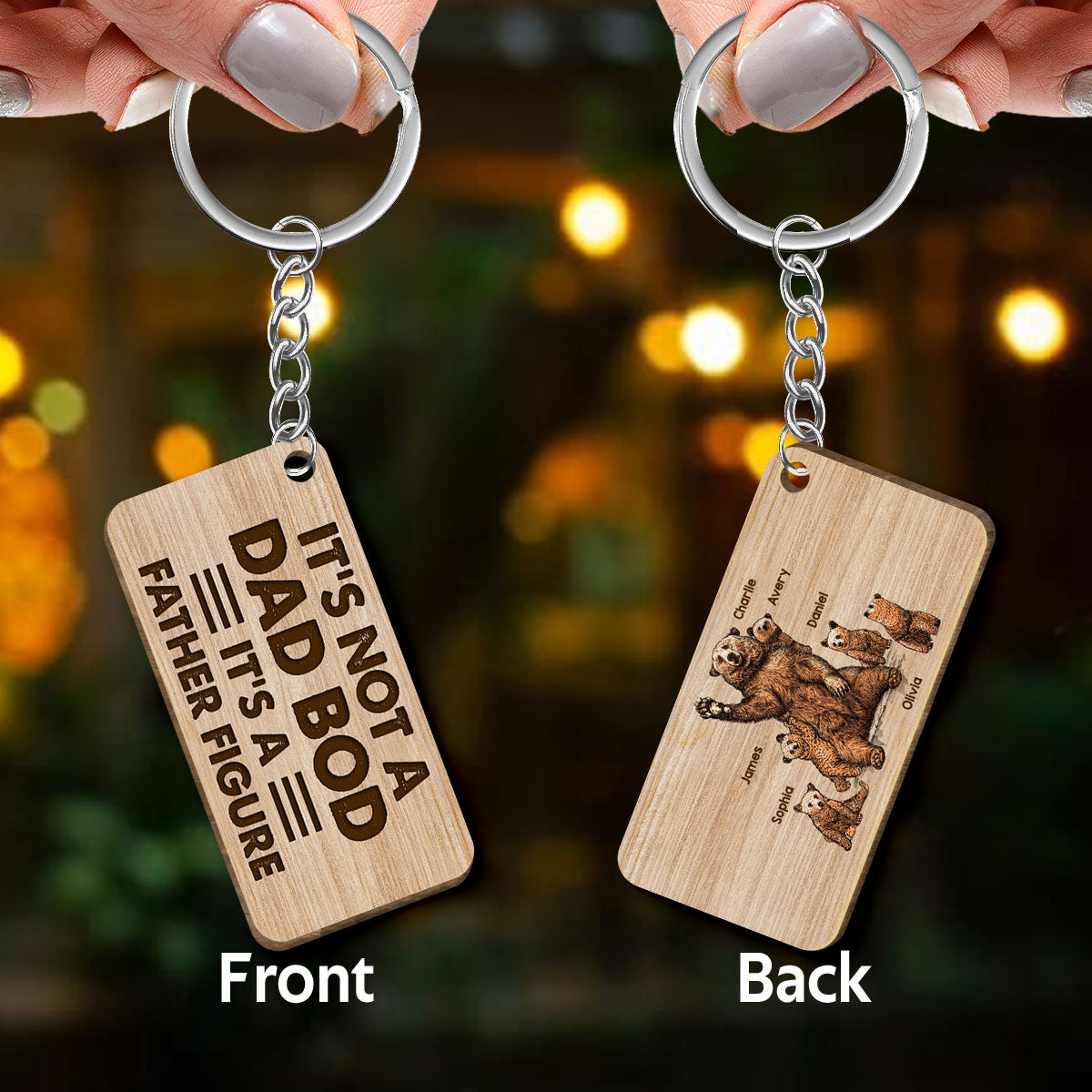 It‘s Not A Dad Bod Bear Family Personalized Wooden Keychain