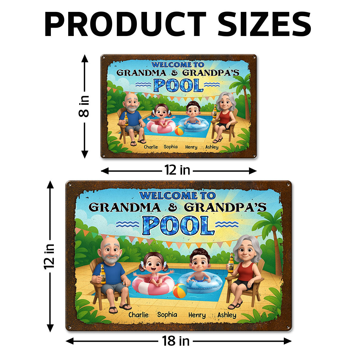 Welcome to Grandma & Grandpa's Pool Personalized Metal Sign, Grandparents Hosting Grandkids Summer Sign