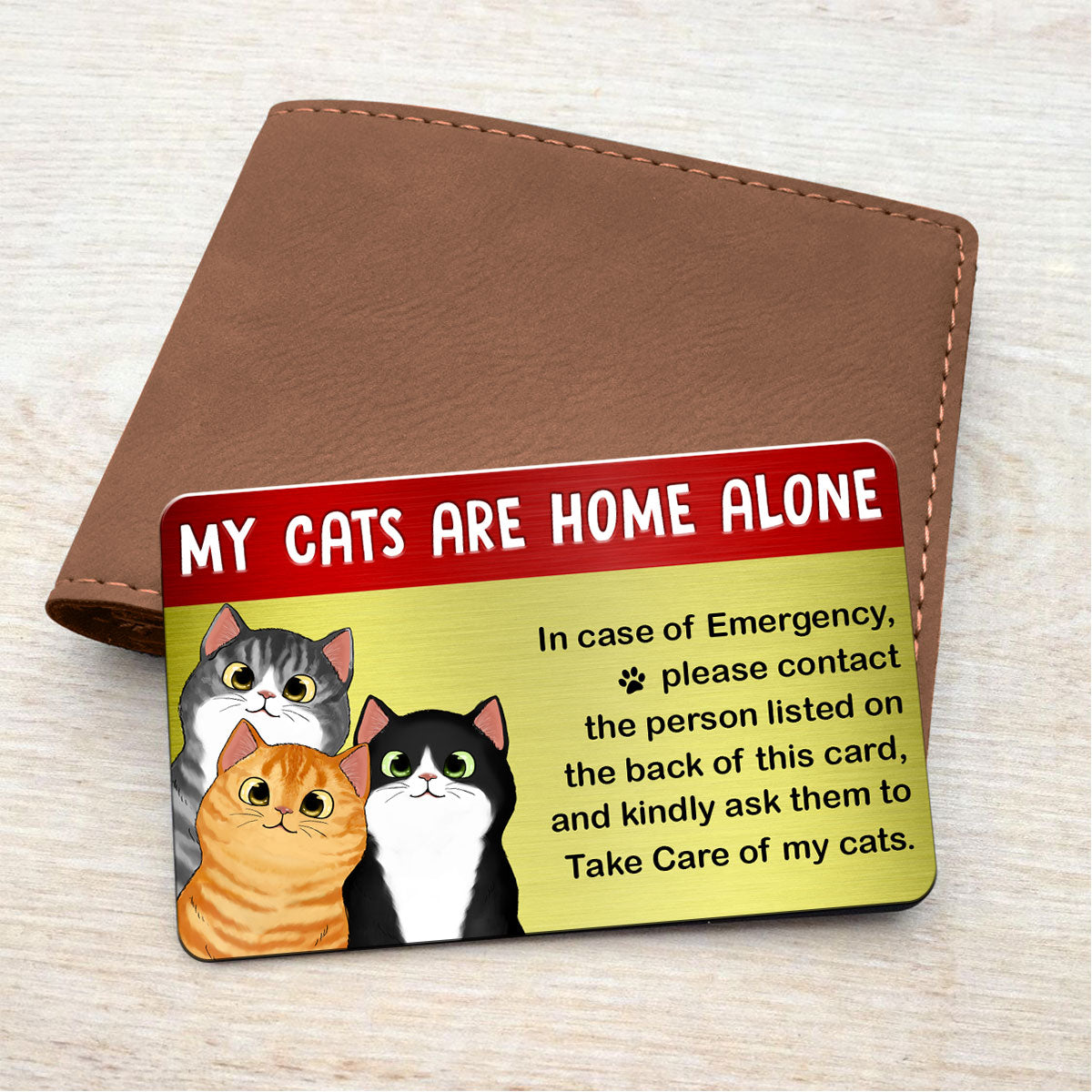Emergency Card My Cat Is Home Alone Personalized Metal Wallet Card