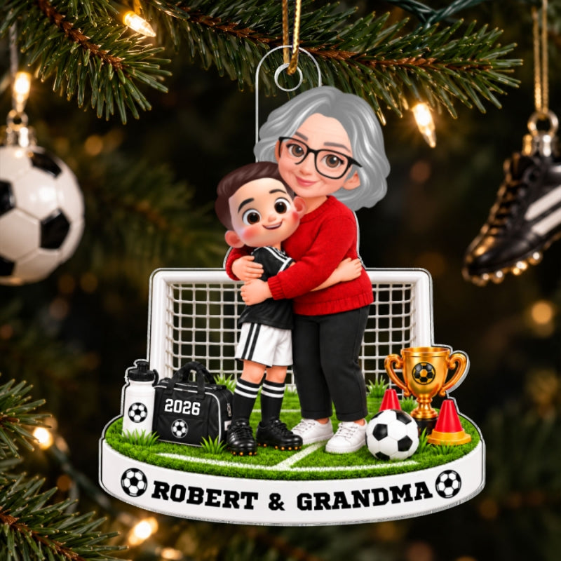 Grandma Will Always Be Your Biggest Fan Soccer Kid Boy Girl Custom Name & Color - Personalized Acrylic Ornament - Christmas Gift For Soccer Players, Grandson, Son, Granddaughter, Daughter