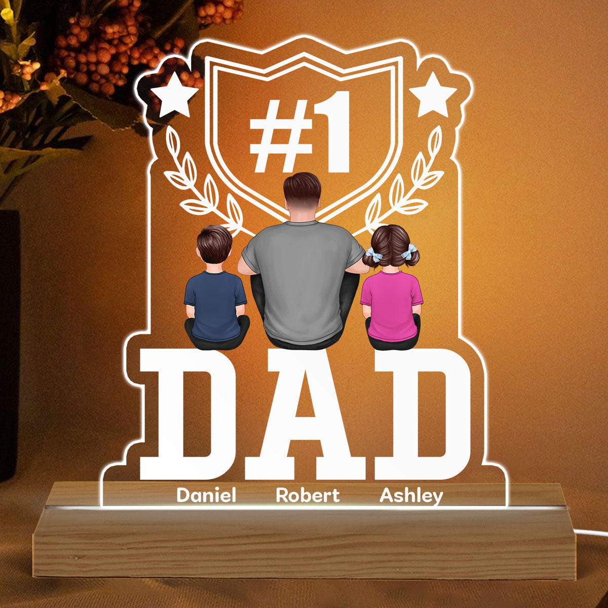 Number 1 Dad Father‘s Day Gift Personalized Warm Custom Shape LED Night Light