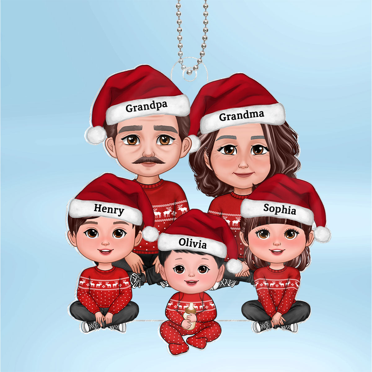 Grandparents Grandkids Crossed Legs Sitting - Personalized Acrylic Ornament - Gift For Granddaughter, Grandson