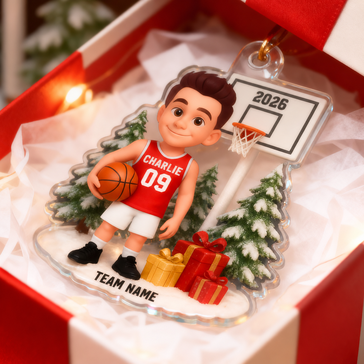 3D Effect Basketball Player Christmas - Personalized Acrylic Ornament - Gift For Basketball Players