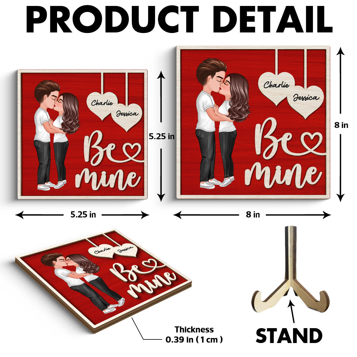 Couple Kissing Valentine‘s Day Gift For Him For Her Personalized 2-Layer Wooden Plaque