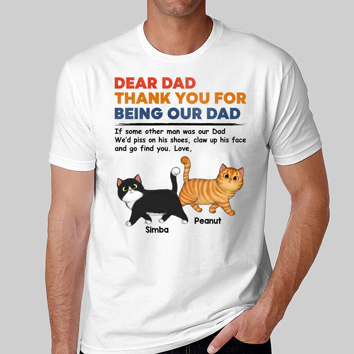 Dear Cat Dad Retro Walking Fluffy Cats Personalized Shirt